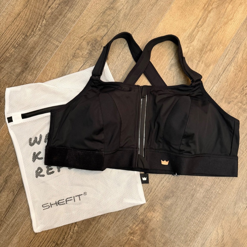 NEW SHEFIT Ultimate Sports Bra Black High Impact Adjustable Front Zip 3 Luxe Bag